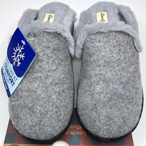 DEARFOAMS Memory Foam Slippers Faux Fur Light Heather Grey & Black Sole Sz S 5-6